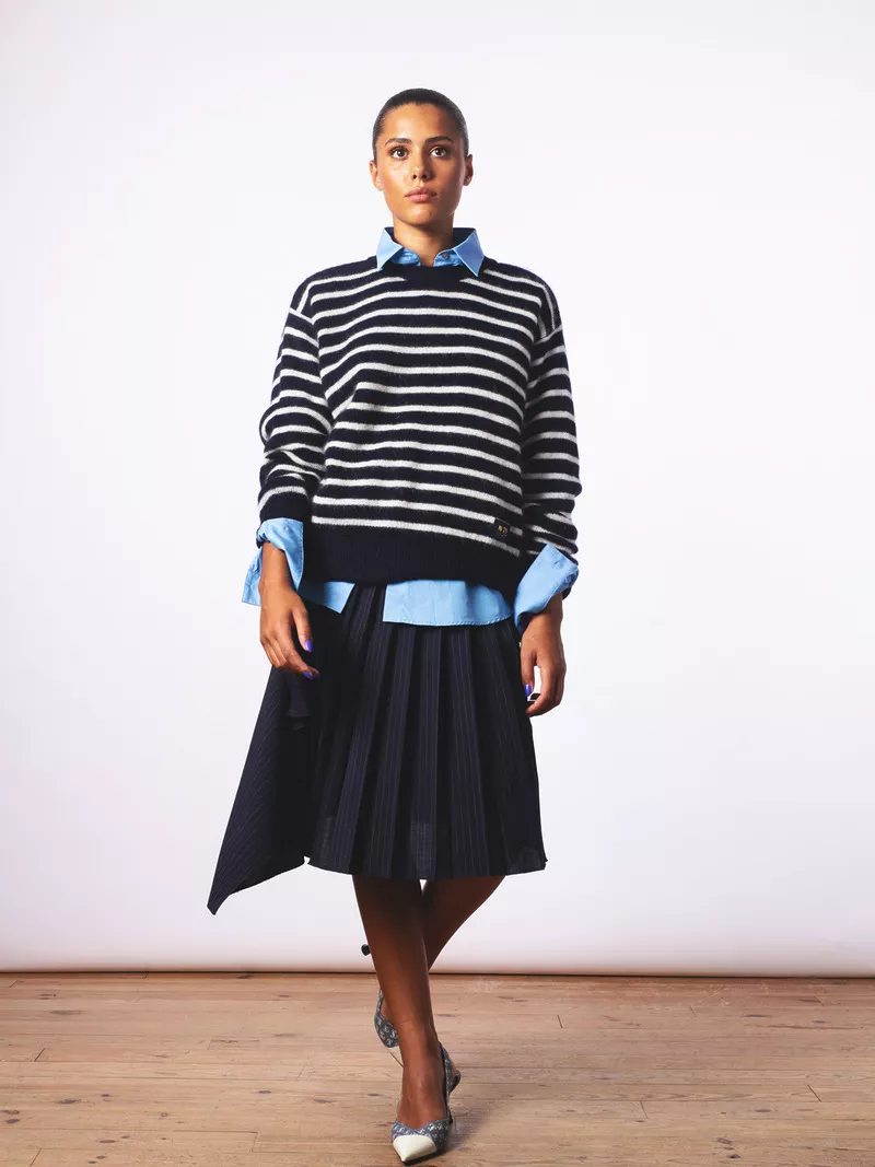 Jupe Plissée Laine Tropicale Rayure – Image 2