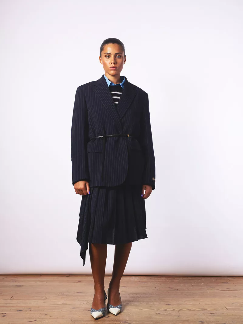 Jupe Plissée Laine Tropicale Rayure – Image 4